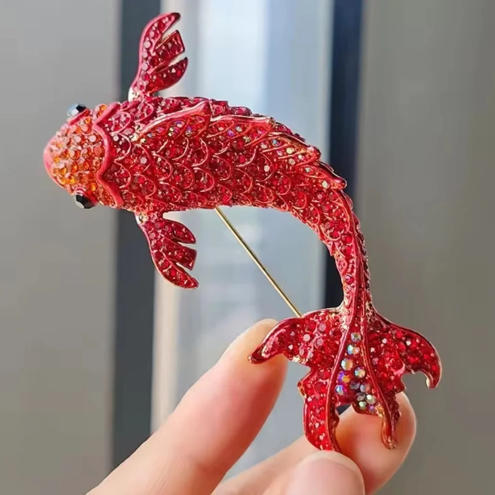 Sirena Red Crystal Carp Fish Brooch
